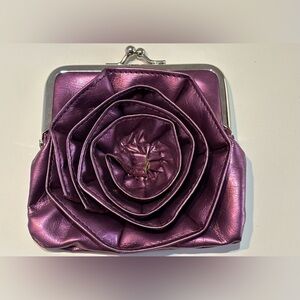 Purple Satin Open Rose Change Purse (NWOT)